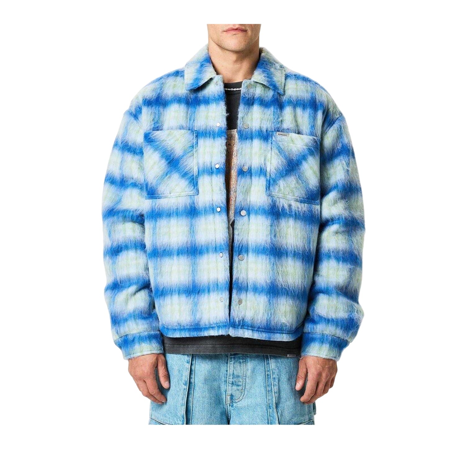 Electric Blue - Side - Represent Mens Textured Polyester Overshirt