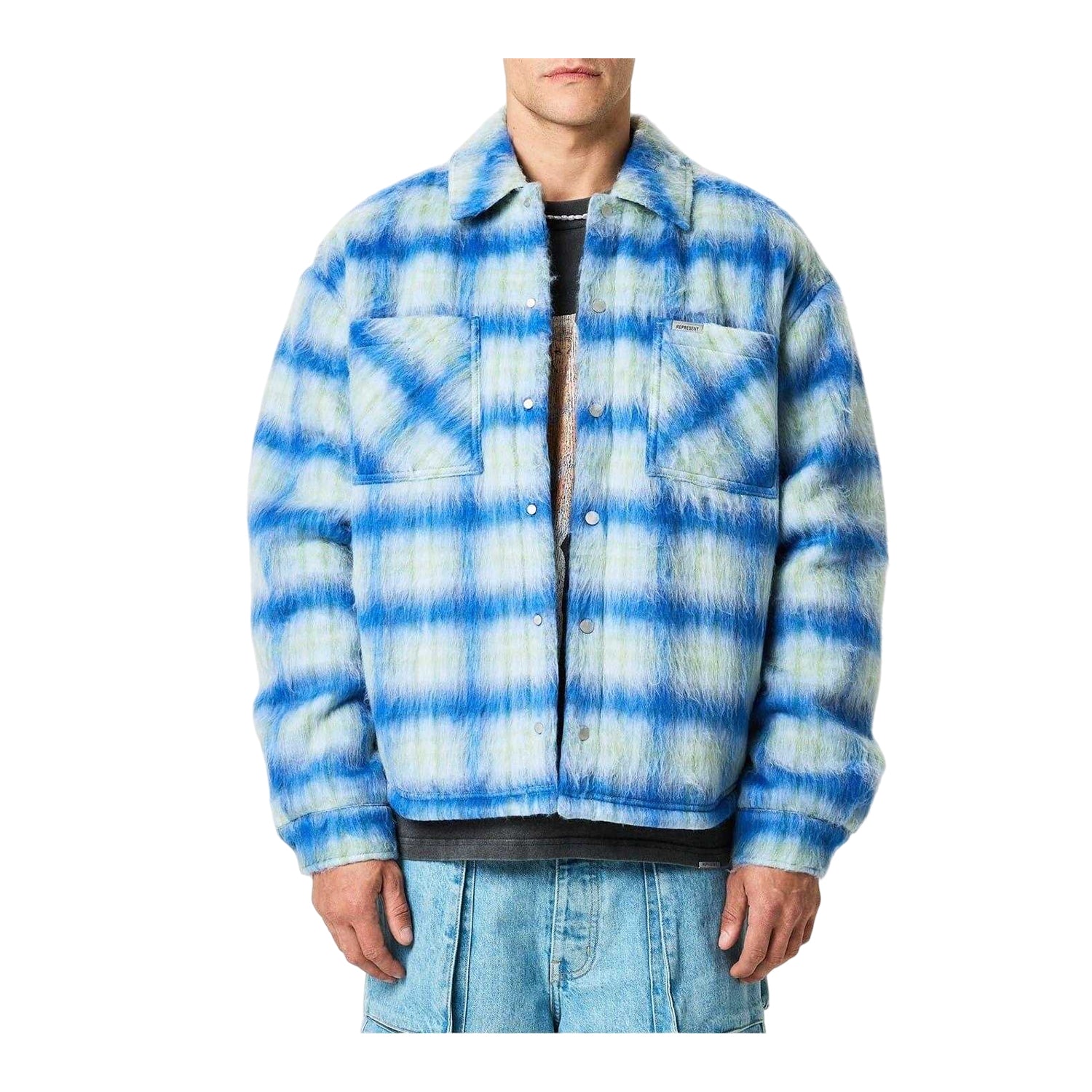 Electric Blue - Side - Represent Mens Textured Polyester Overshirt