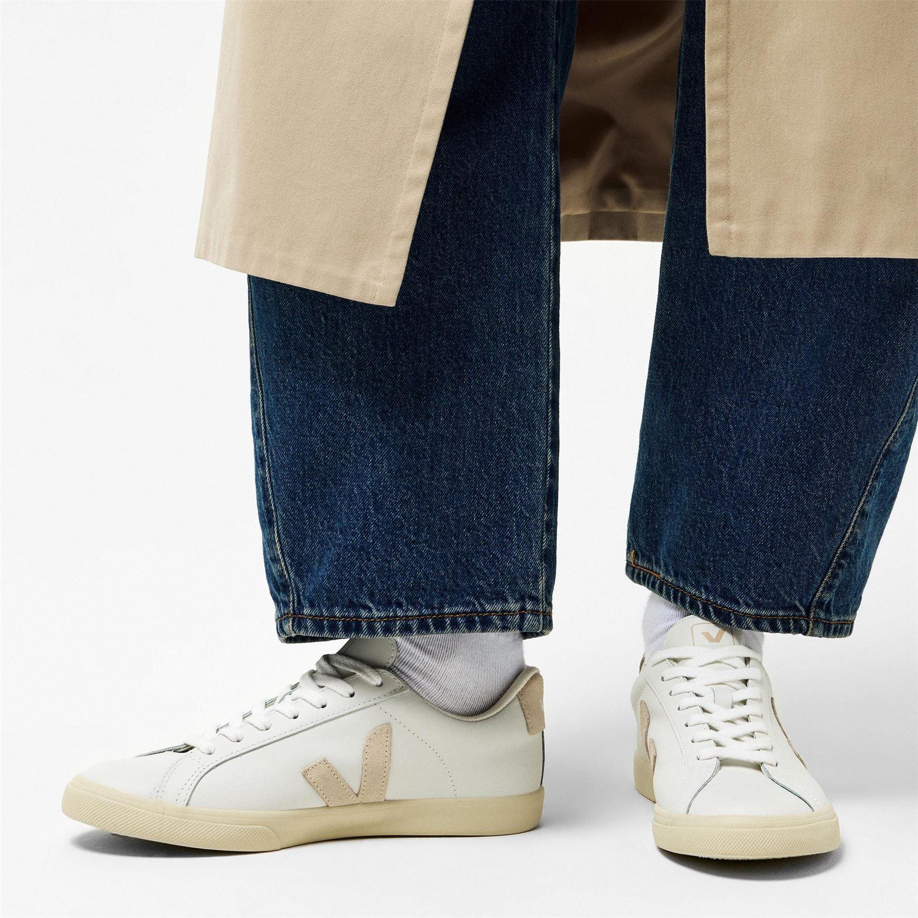 White-Sable - Side - Veja Womens-Ladies Esplar Leather Flat Trainers