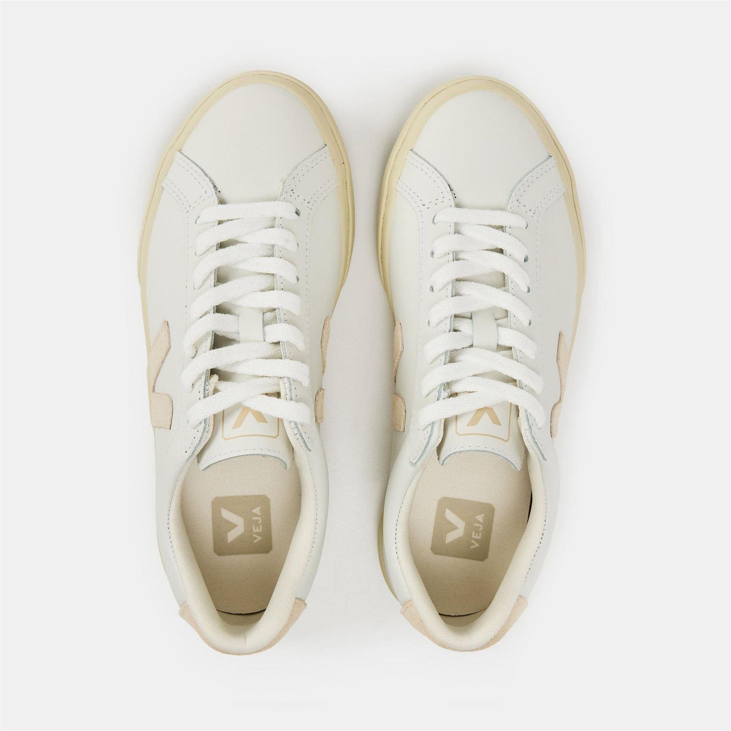 White-Sable - Pack Shot - Veja Womens-Ladies Esplar Leather Flat Trainers