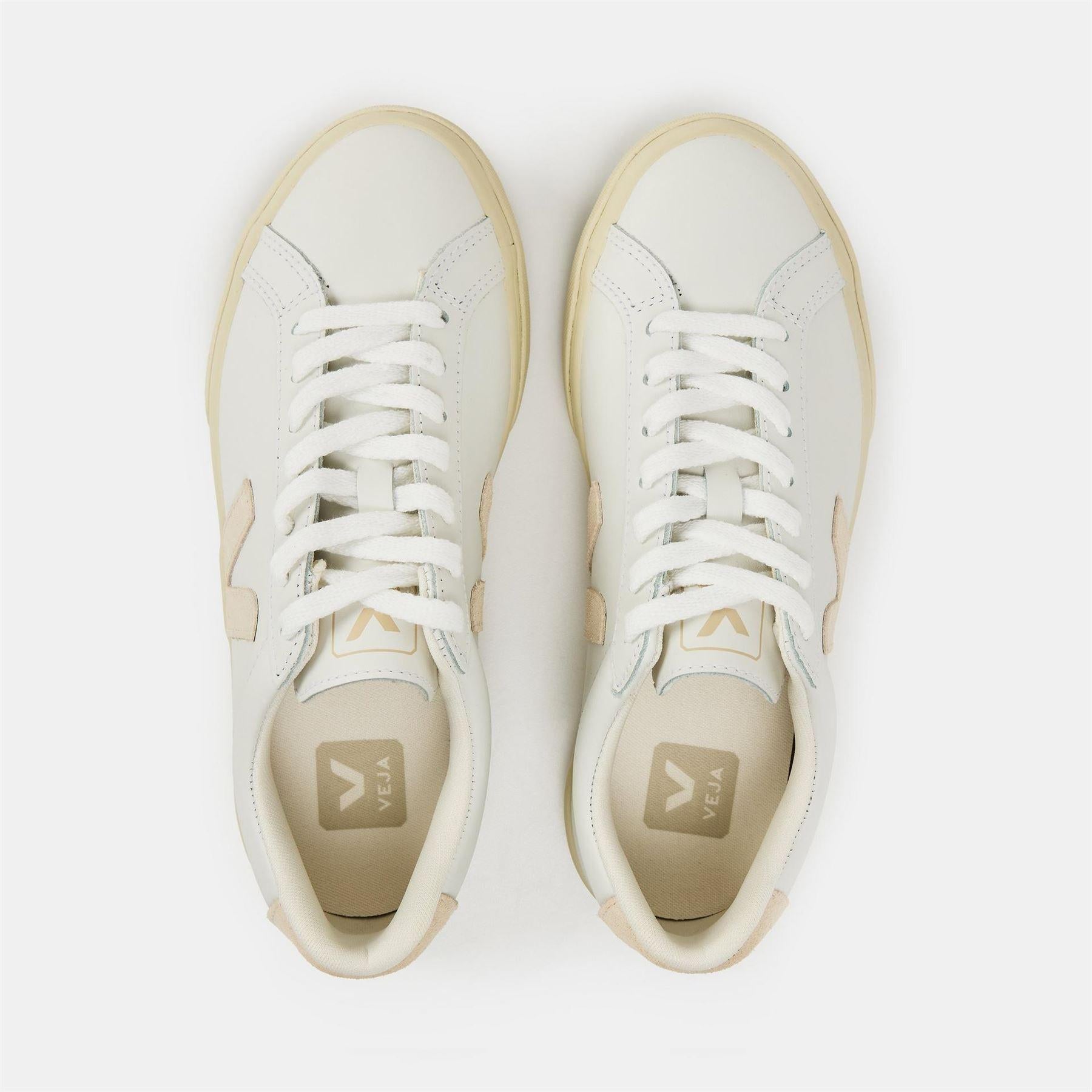 White-Sable - Pack Shot - Veja Womens-Ladies Esplar Leather Flat Trainers