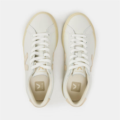 White-Sable - Pack Shot - Veja Womens-Ladies Esplar Leather Flat Trainers