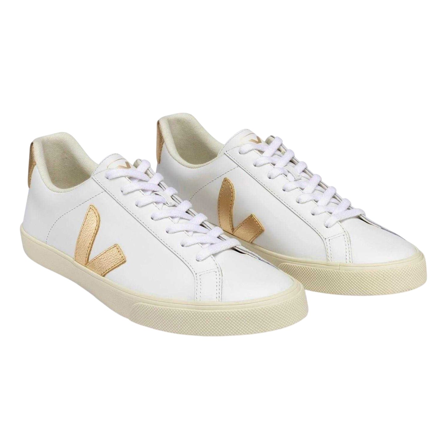 White - Side - Veja Womens-Ladies Esplar Leather Flat Trainers