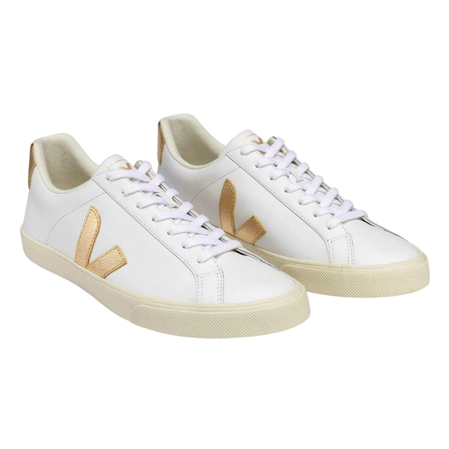 White - Side - Veja Womens-Ladies Esplar Leather Flat Trainers