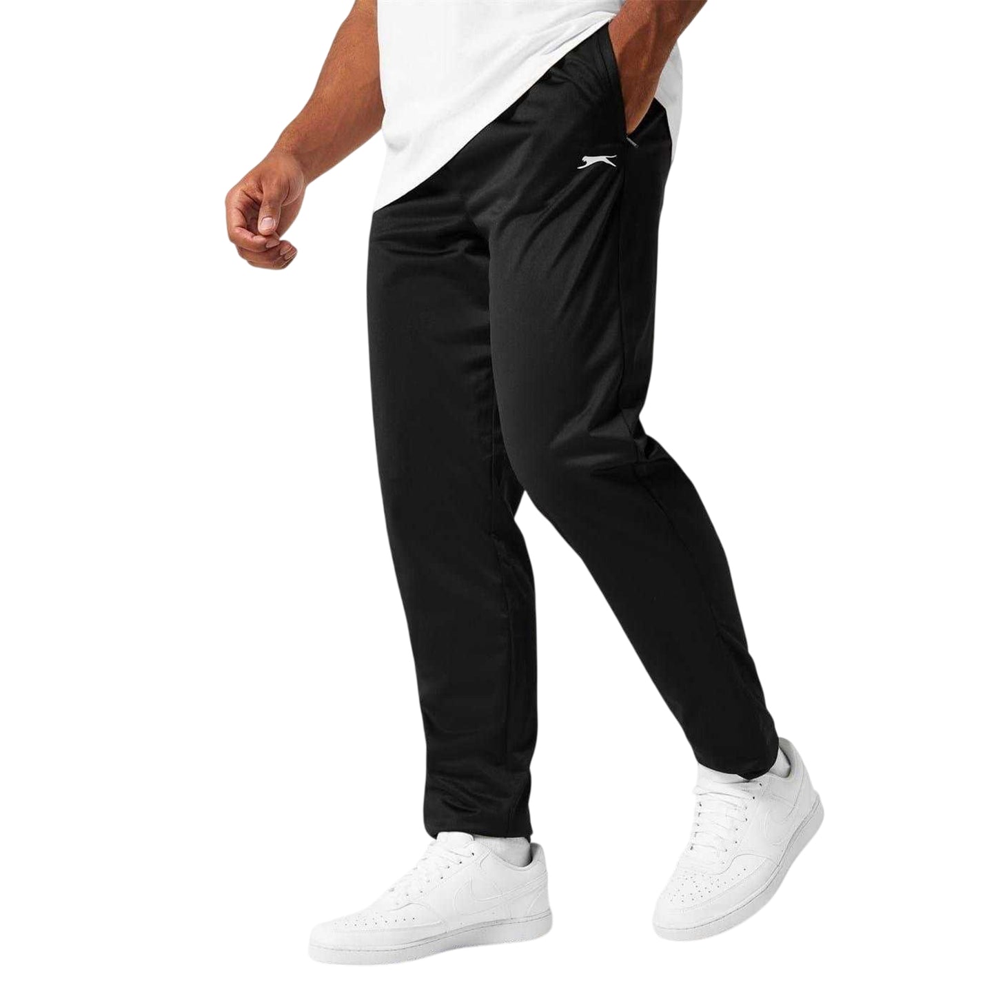 Black - Side - Slazenger Mens Comfort Polyester Tracksuit Bottoms