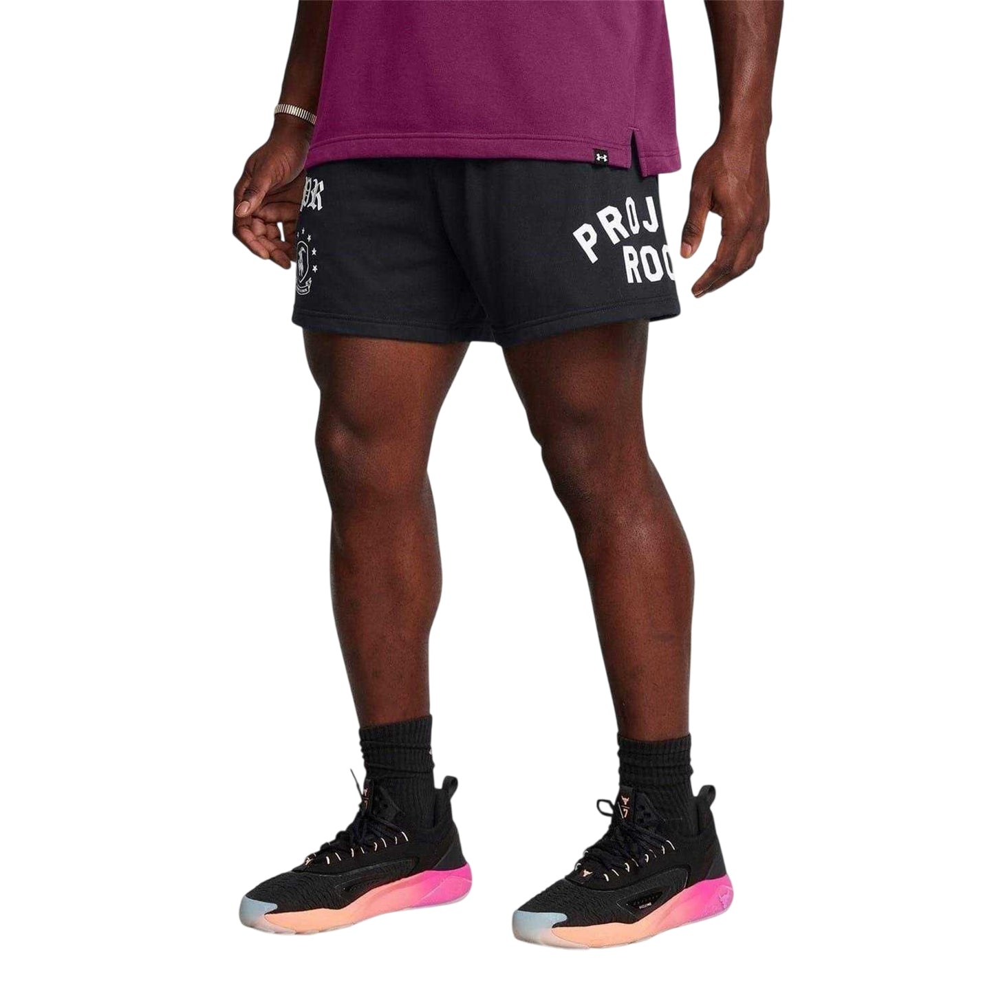 Black - Side - Under Armour Mens Project Rock Terrycloth Shorts