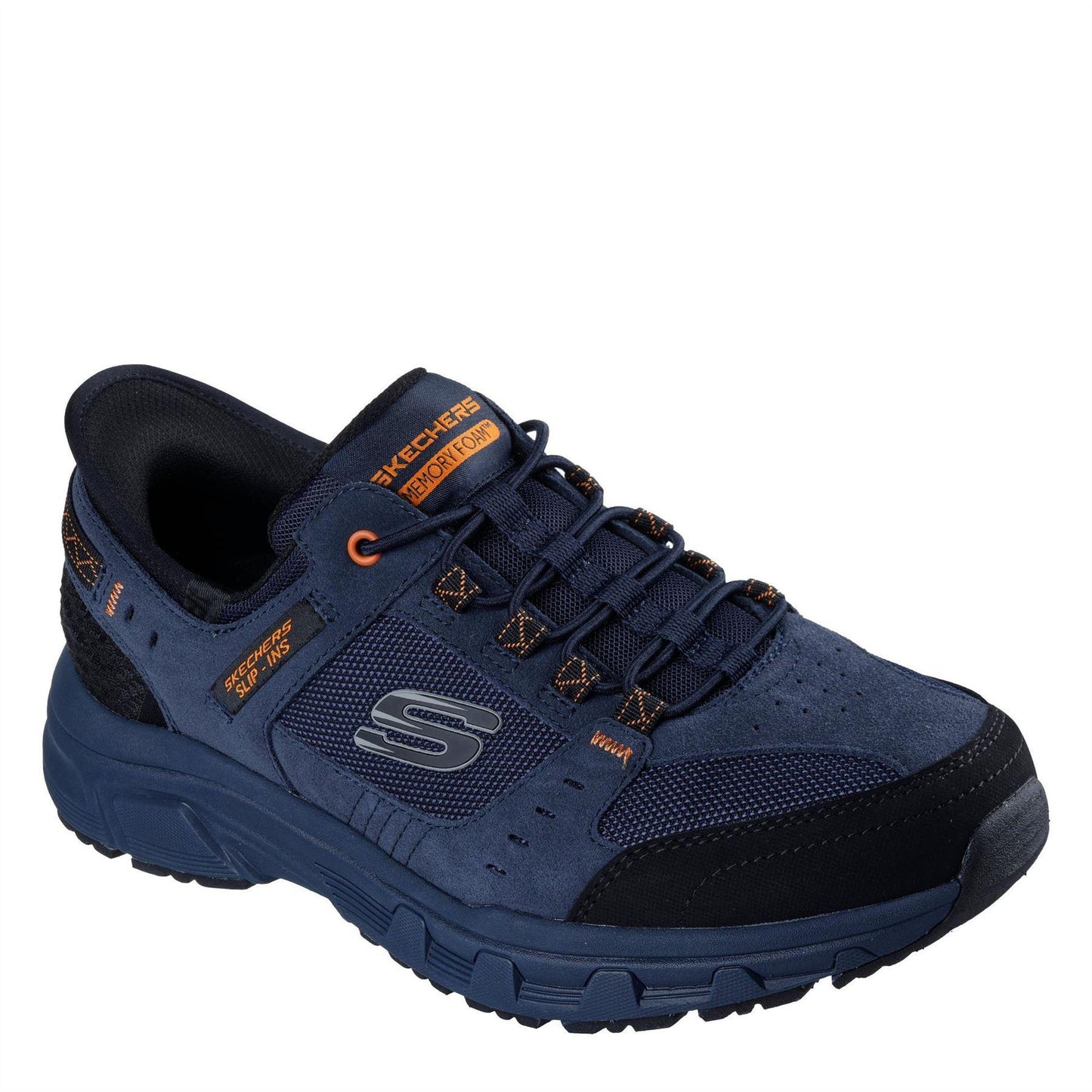 Navy-Orange - Front - Skechers Mens Oak Canyon Leather Slip-on Relaxed Fit Shoes