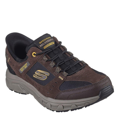 Brown - Front - Skechers Mens Oak Canyon Leather Slip-on Relaxed Fit Shoes