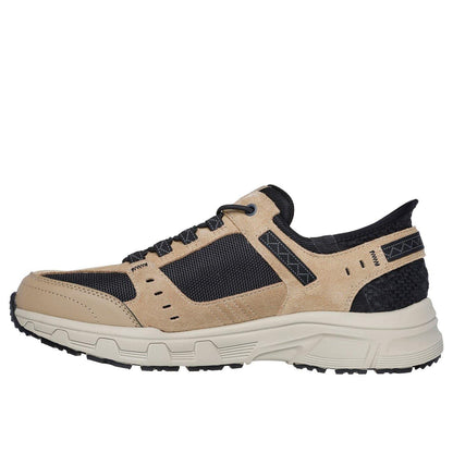 Taupe-Black - Lifestyle - Skechers Mens Oak Canyon Leather Slip-on Relaxed Fit Shoes