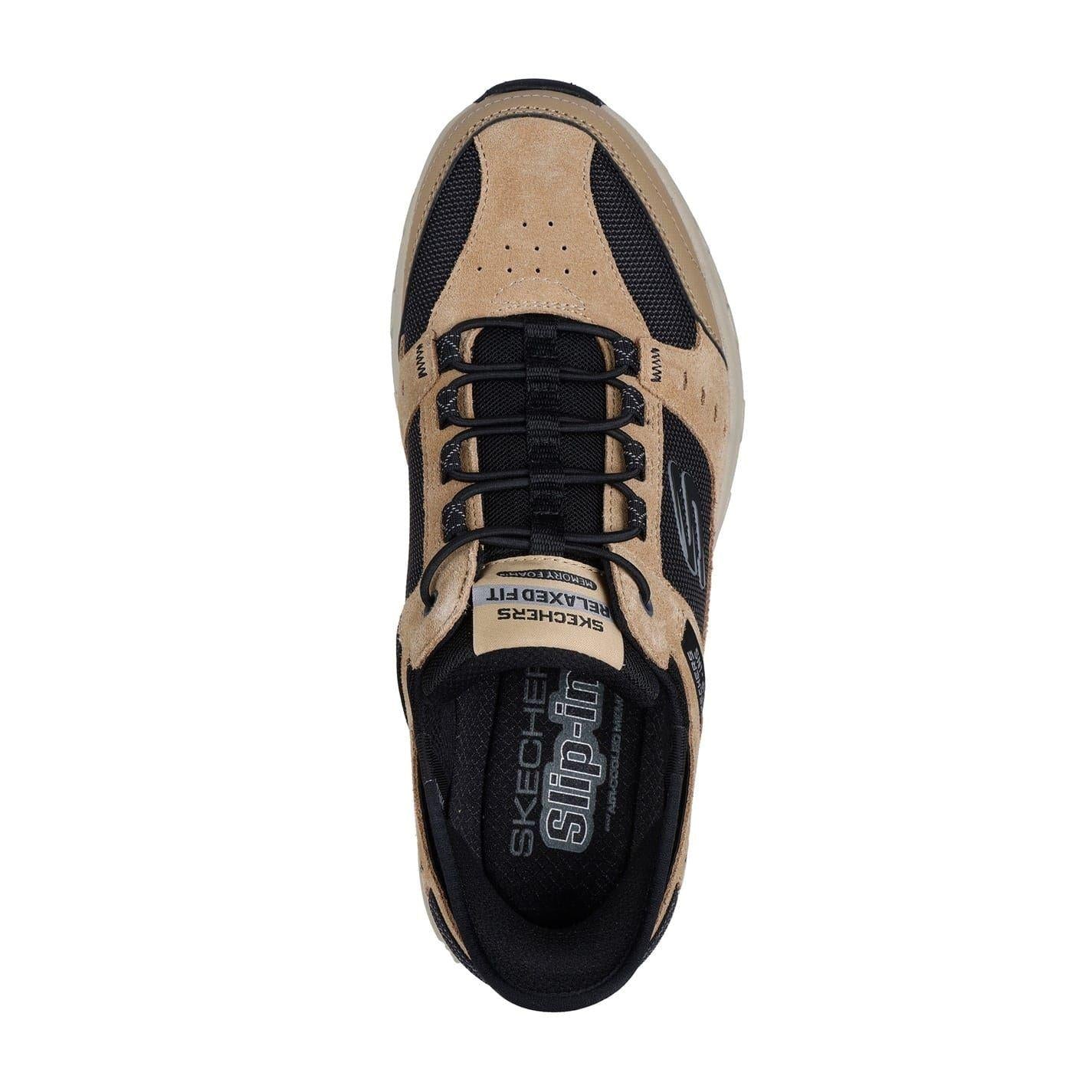 Taupe-Black - Pack Shot - Skechers Mens Oak Canyon Leather Slip-on Relaxed Fit Shoes