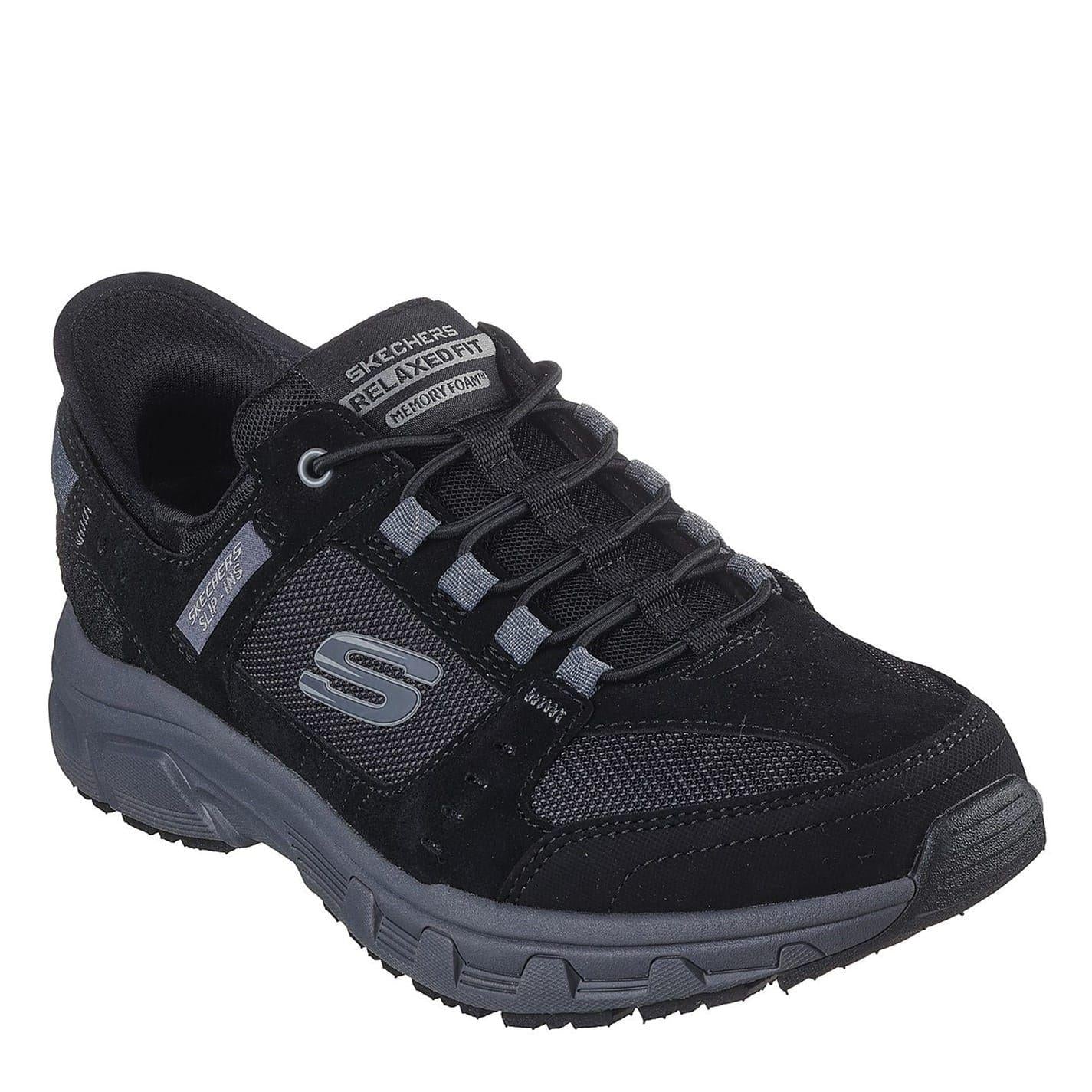 Black - Front - Skechers Mens Oak Canyon Leather Slip-on Relaxed Fit Shoes
