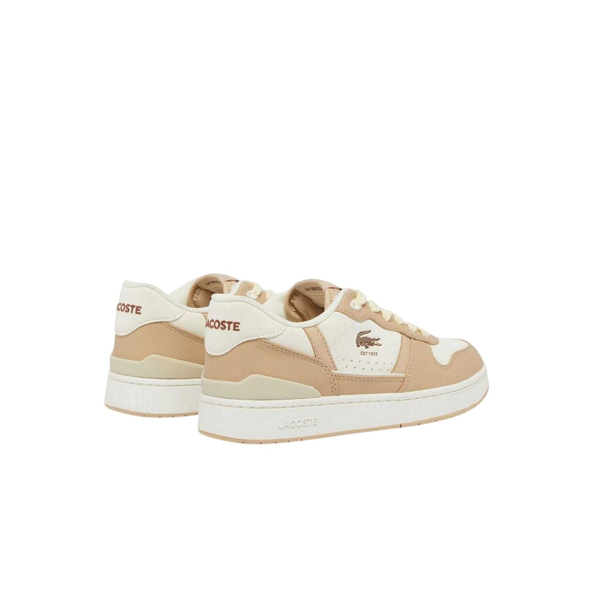 Brown - Back - Lacoste Womens-Ladies T-Clip Set Colour Block Coated Leather Flat Trainers