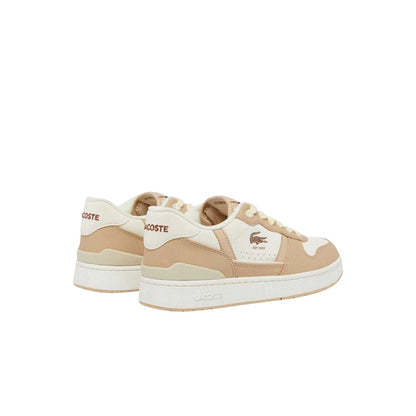 Brown - Back - Lacoste Womens-Ladies T-Clip Set Colour Block Coated Leather Flat Trainers