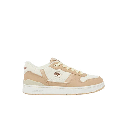 Brown - Side - Lacoste Womens-Ladies T-Clip Set Colour Block Coated Leather Flat Trainers