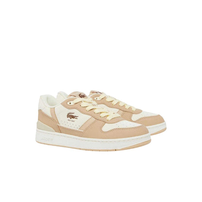 Brown - Front - Lacoste Womens-Ladies T-Clip Set Colour Block Coated Leather Flat Trainers