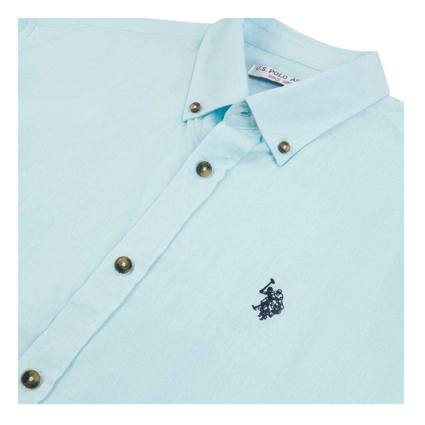 Blue Glow - Side - US Polo Assn Mens Linen Blend Long-Sleeved Shirt