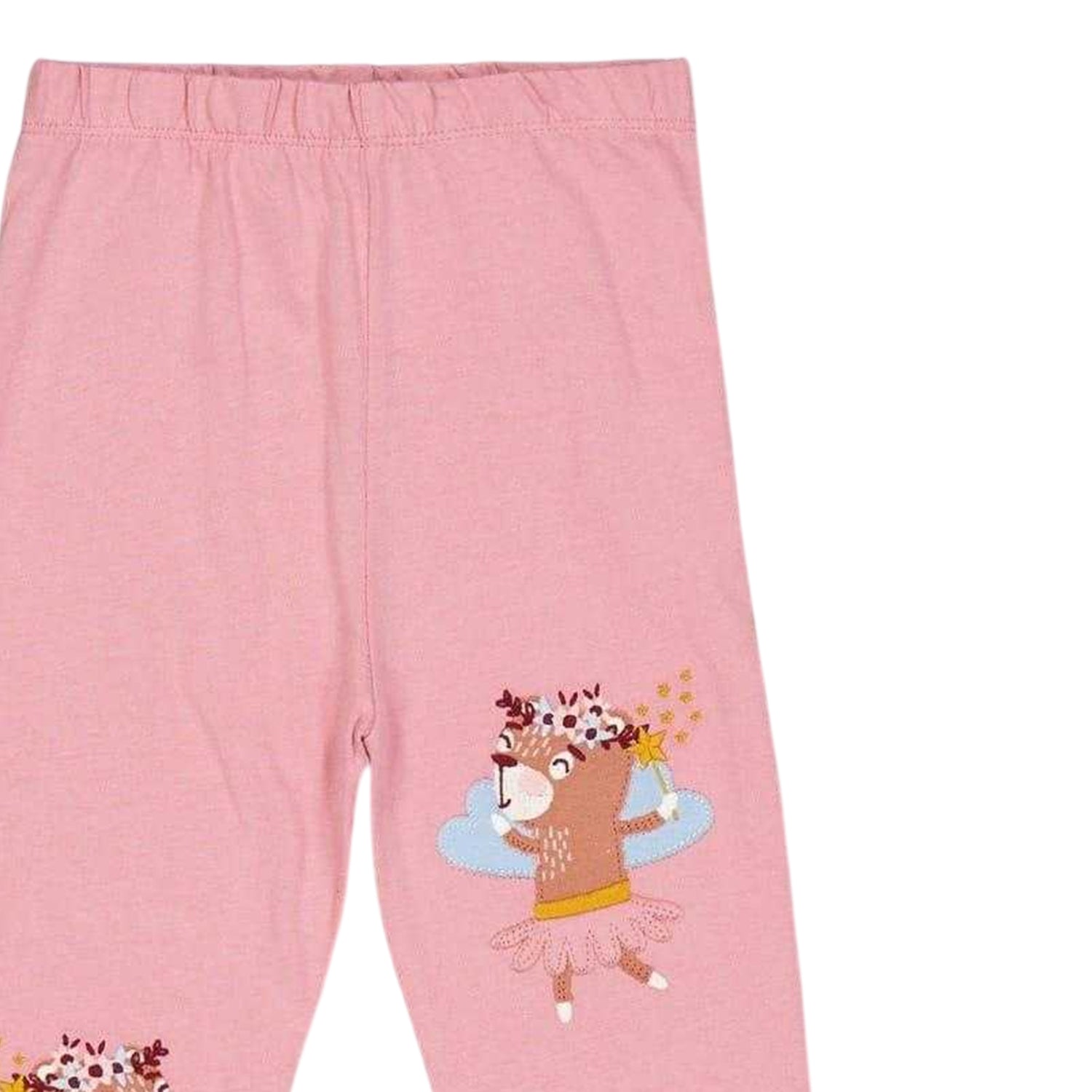 Pink - Back - Lilly & Sid Girls Embroidered Patch Leggings