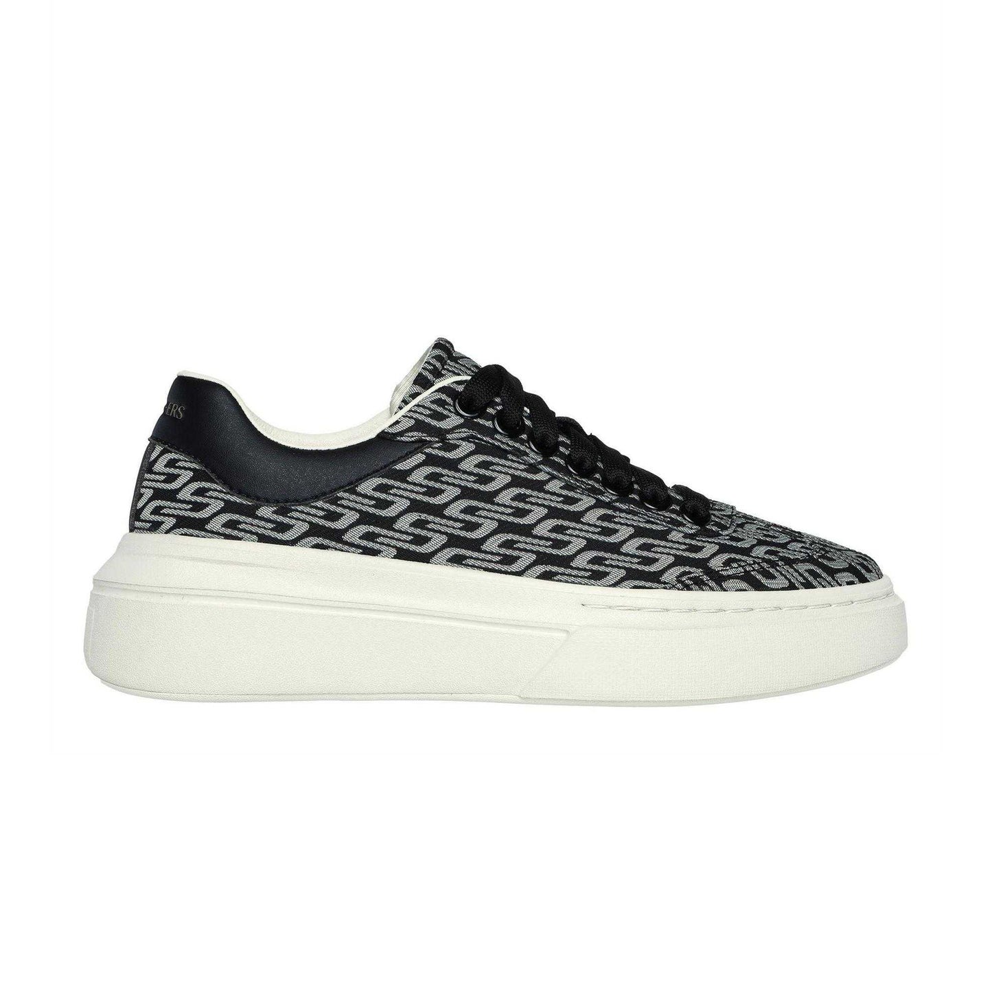 Black-Natural - Side - Skechers Womens-Ladies Classic Textile Trainers