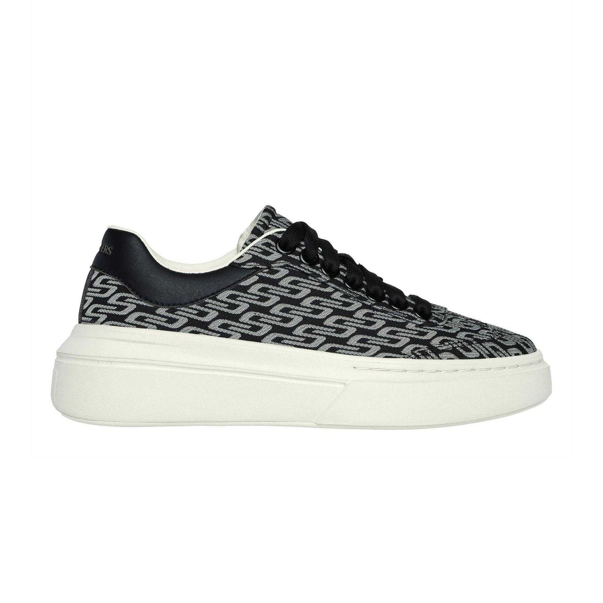 Black-Natural - Side - Skechers Womens-Ladies Classic Textile Trainers
