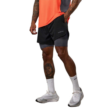 Black-Graphite - Side - Gym King Mens 2 in 1 Slim Running Shorts