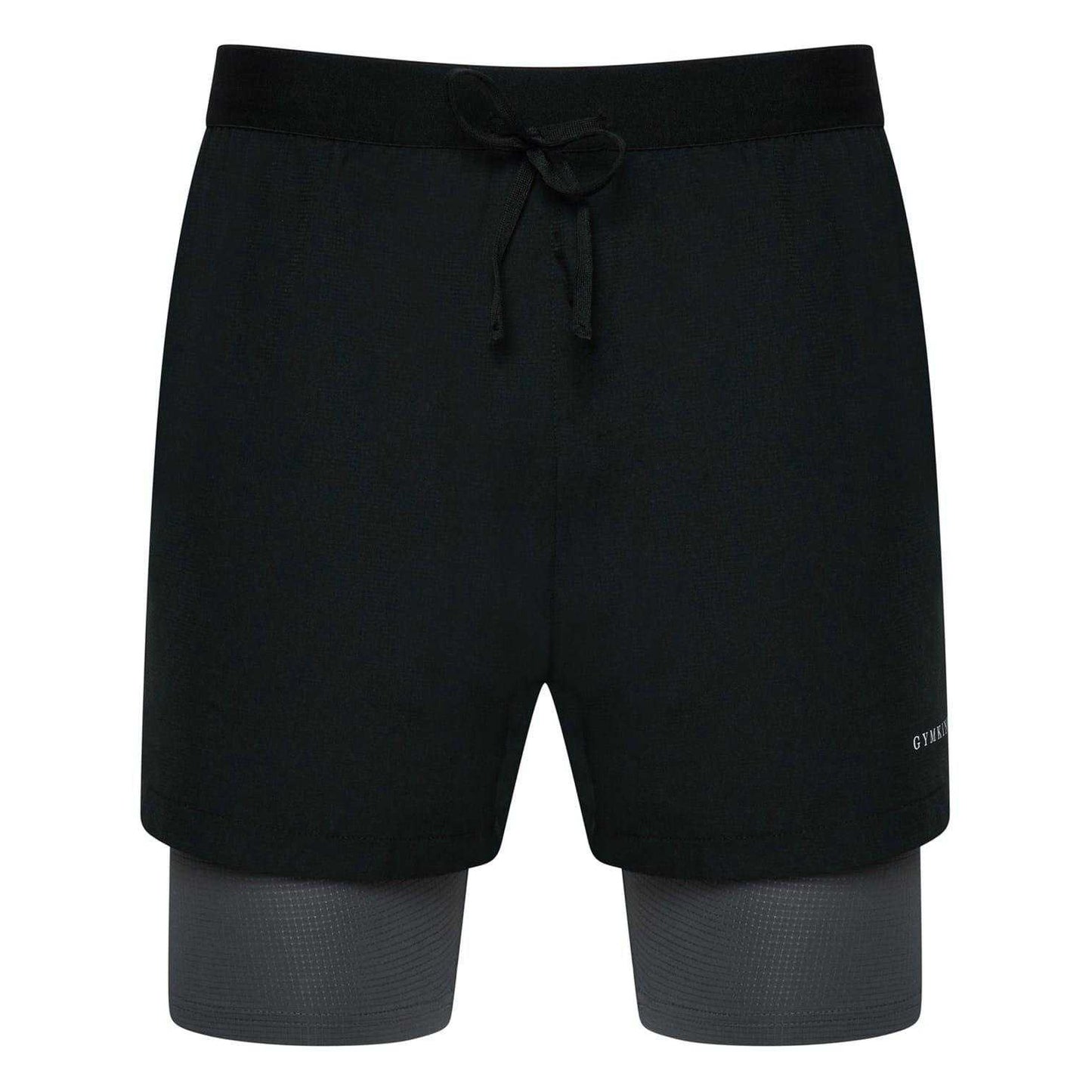 Black-Graphite - Front - Gym King Mens 2 in 1 Slim Running Shorts