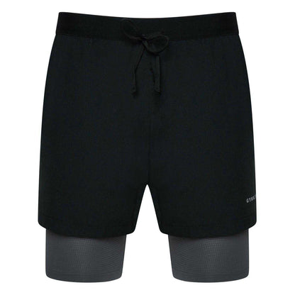 Black-Graphite - Front - Gym King Mens 2 in 1 Slim Running Shorts