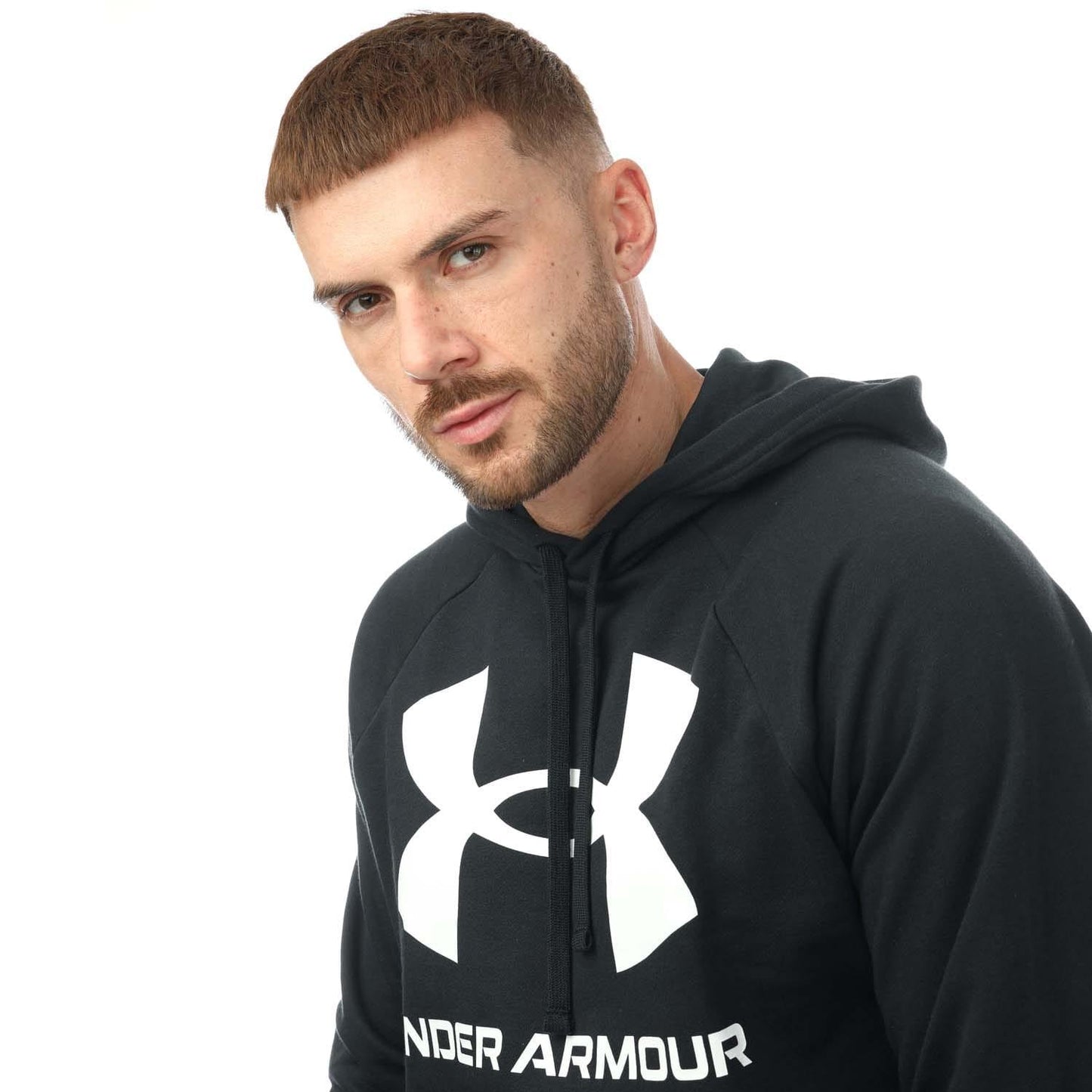 Black-White - Side - Under Armour Mens Rival Logo Fleece Hoodie