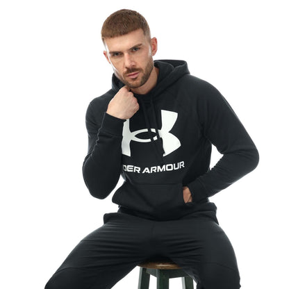 Black-White - Pack Shot - Under Armour Mens Rival Logo Fleece Hoodie