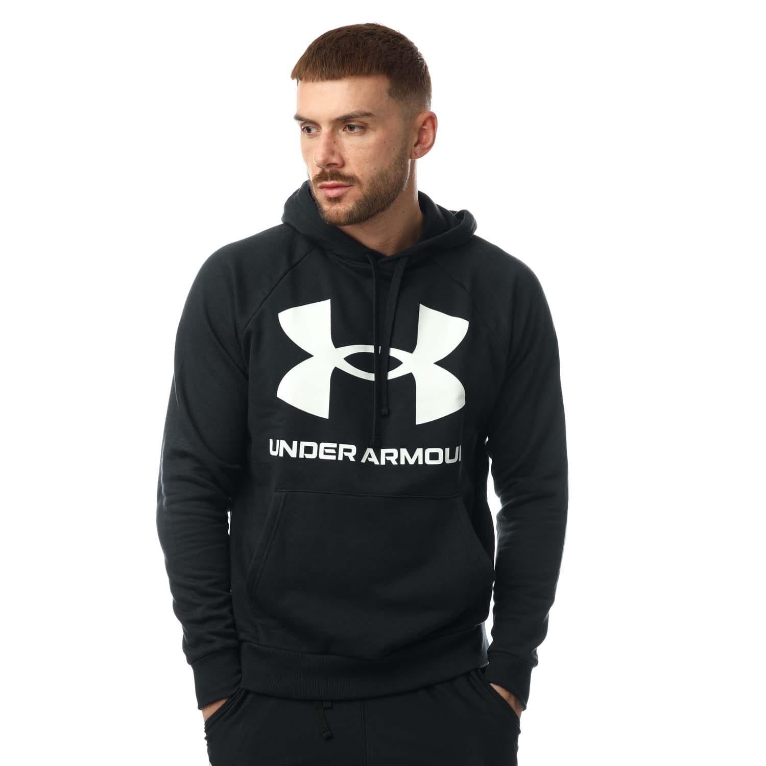 Black-White - Front - Under Armour Mens Rival Logo Fleece Hoodie