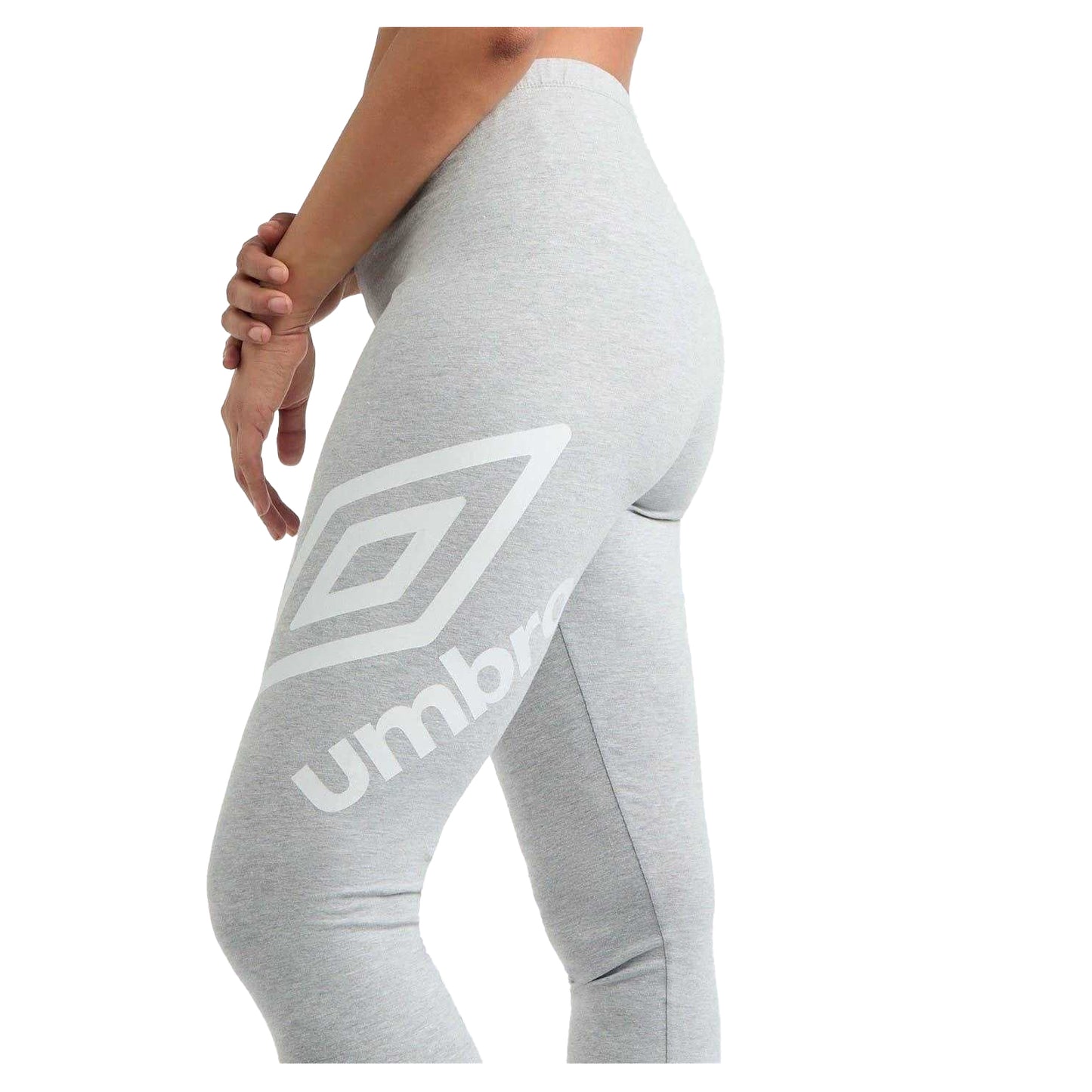 Grey Marl-White - Side - Umbro Womens-Ladies Logo Leggings