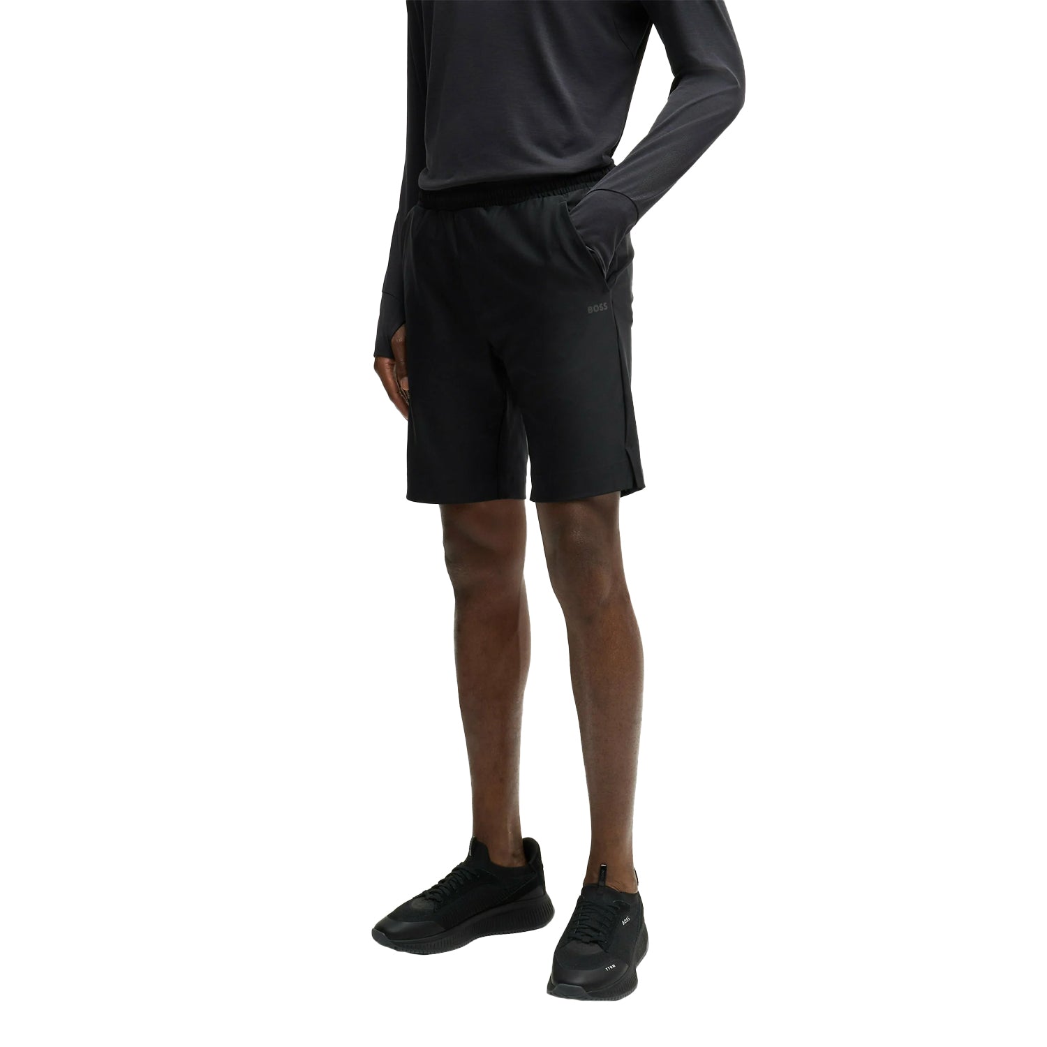 Black - Side - Boss Mens Active Elasticated Waist Sweat Shorts