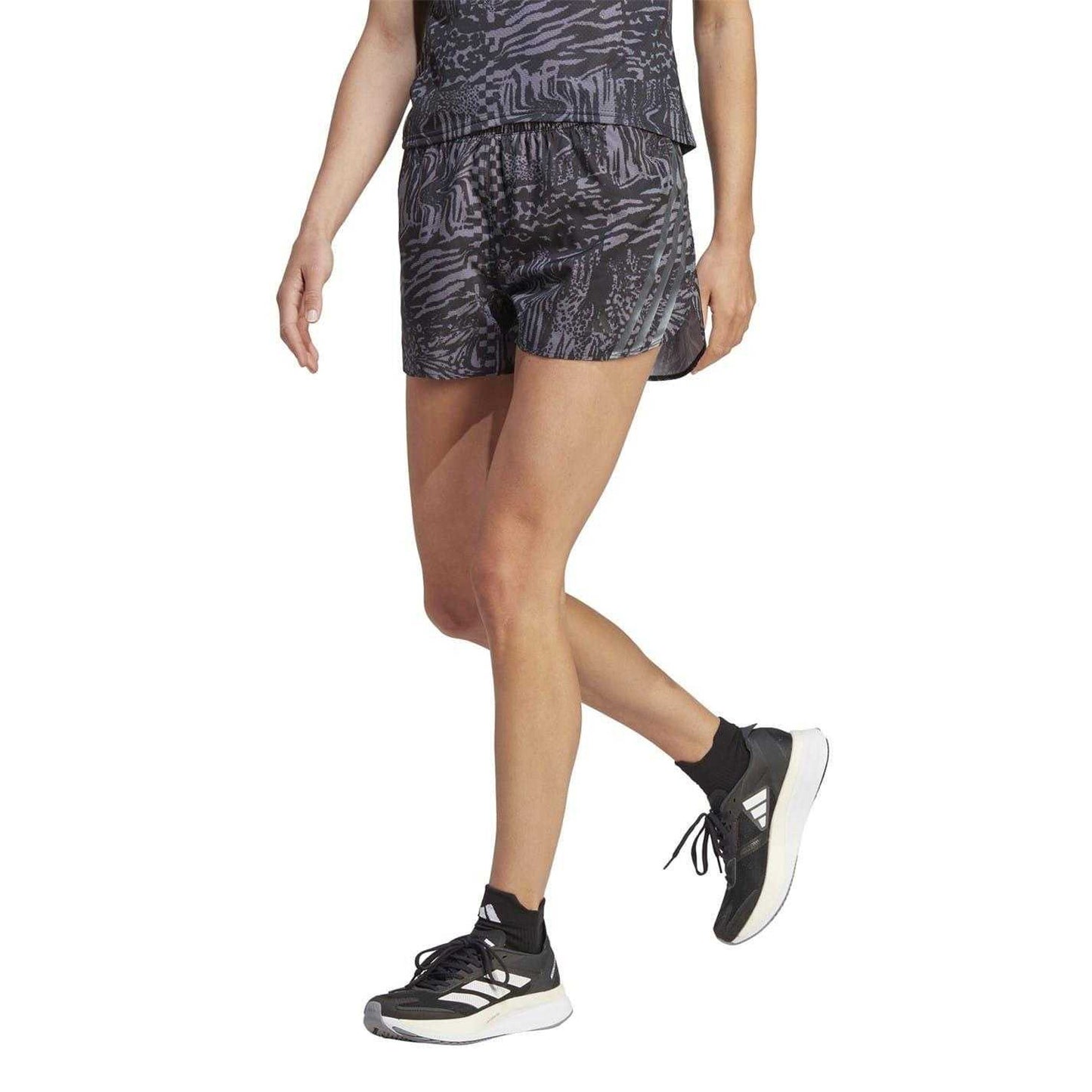 Black - Pack Shot - Adidas Womens-Ladies Icons 3 Stripes Running Shorts