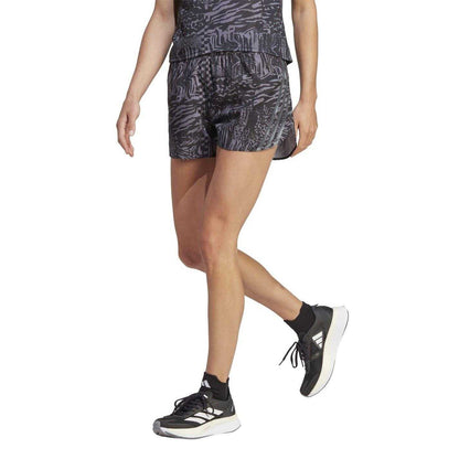 Black - Pack Shot - Adidas Womens-Ladies Icons 3 Stripes Running Shorts