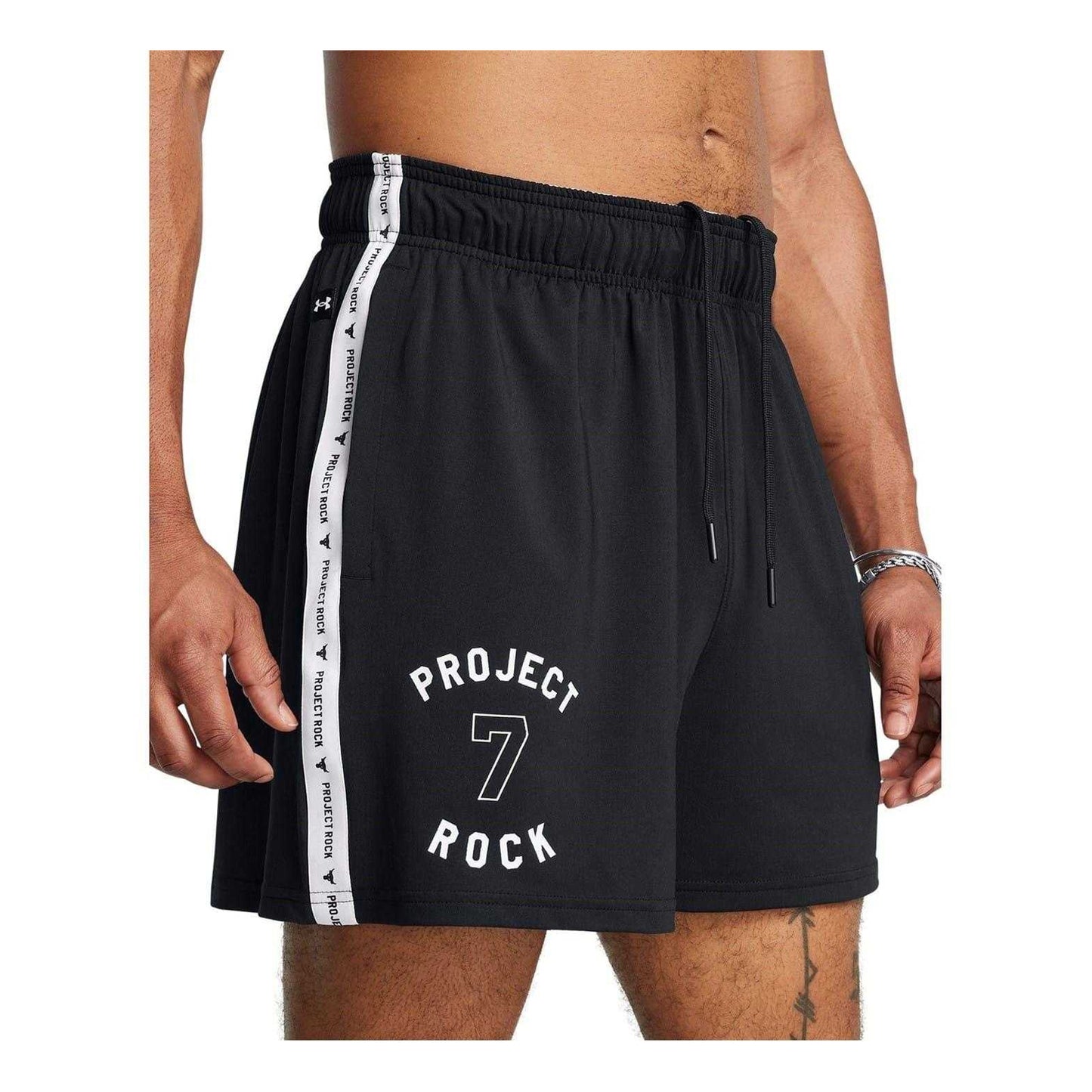 Black - Side - Under Armour Mens Project Rock Mesh Running Shorts