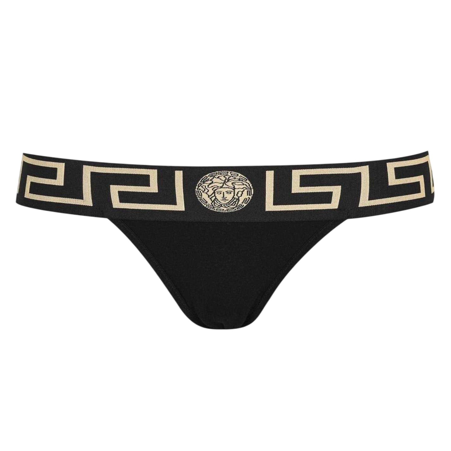 Black - Front - Versace Womens-Ladies Greca Medusa Thong