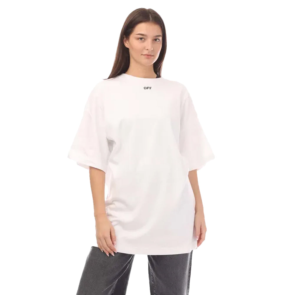 White - Front - Off White Womens-Ladies Off Stamp Cotton T-Shirt Dress