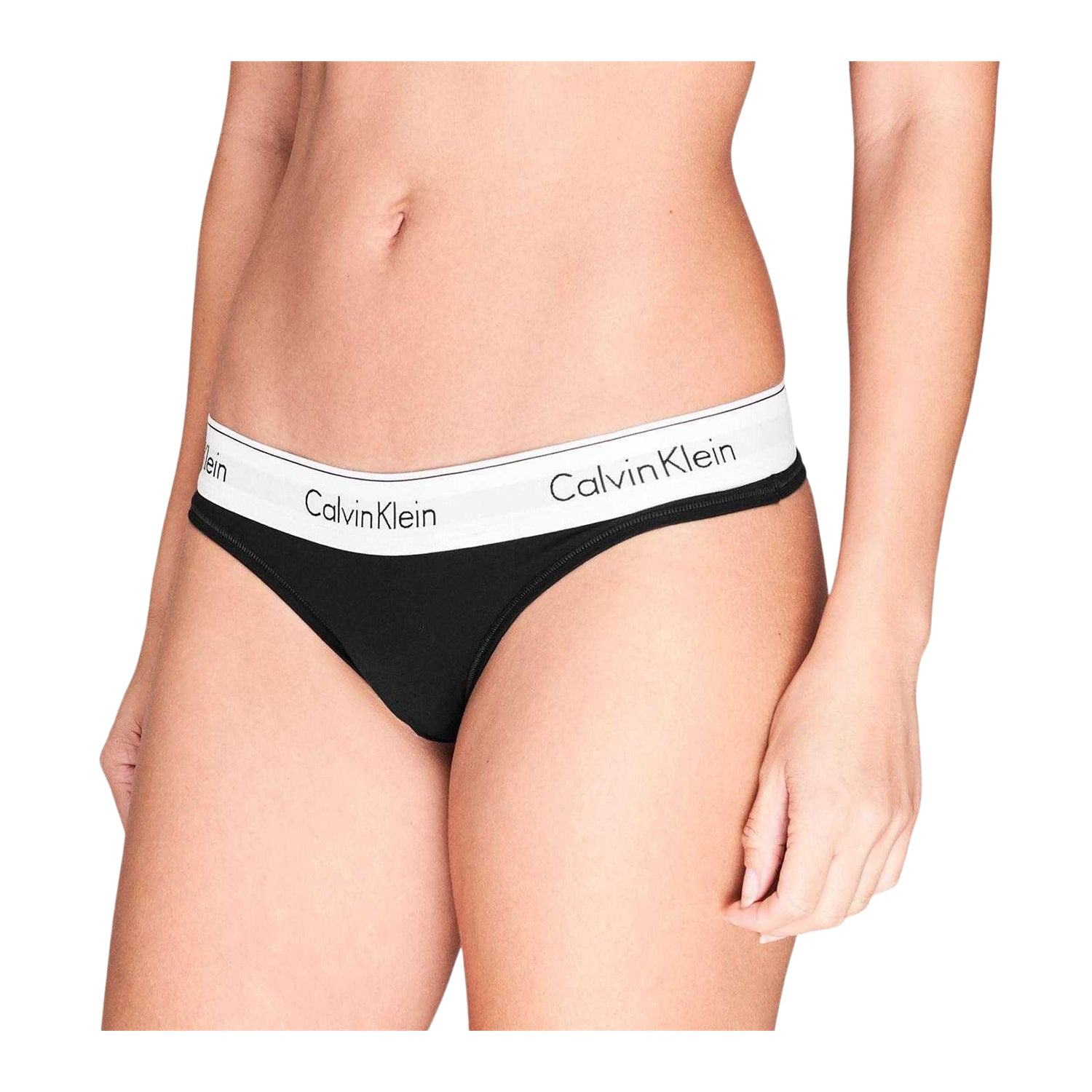 Black - Side - Calvin Klein Womens-Ladies Logo Cotton Blend Thong