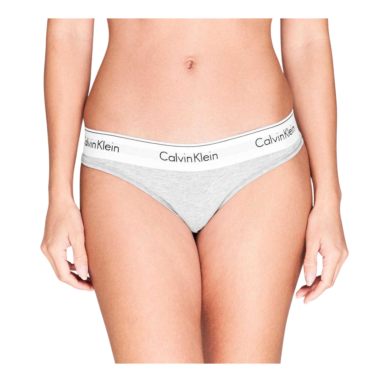 Grey - Side - Calvin Klein Womens-Ladies Logo Cotton Blend Thong