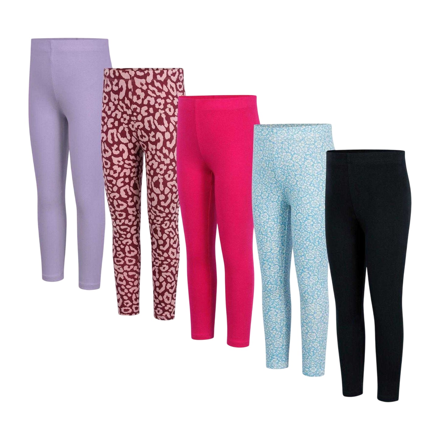 Black-Pink - Front - Miso Girls Leggings (Pack of 5)