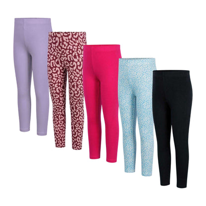 Black-Pink - Front - Miso Girls Leggings (Pack of 5)