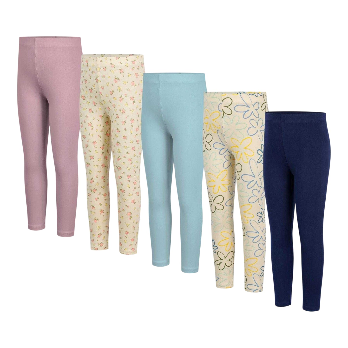 Navy-Floral - Front - Miso Girls Leggings (Pack of 5)