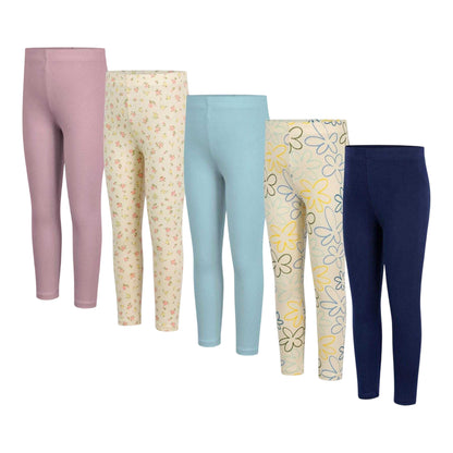 Navy-Floral - Front - Miso Girls Leggings (Pack of 5)