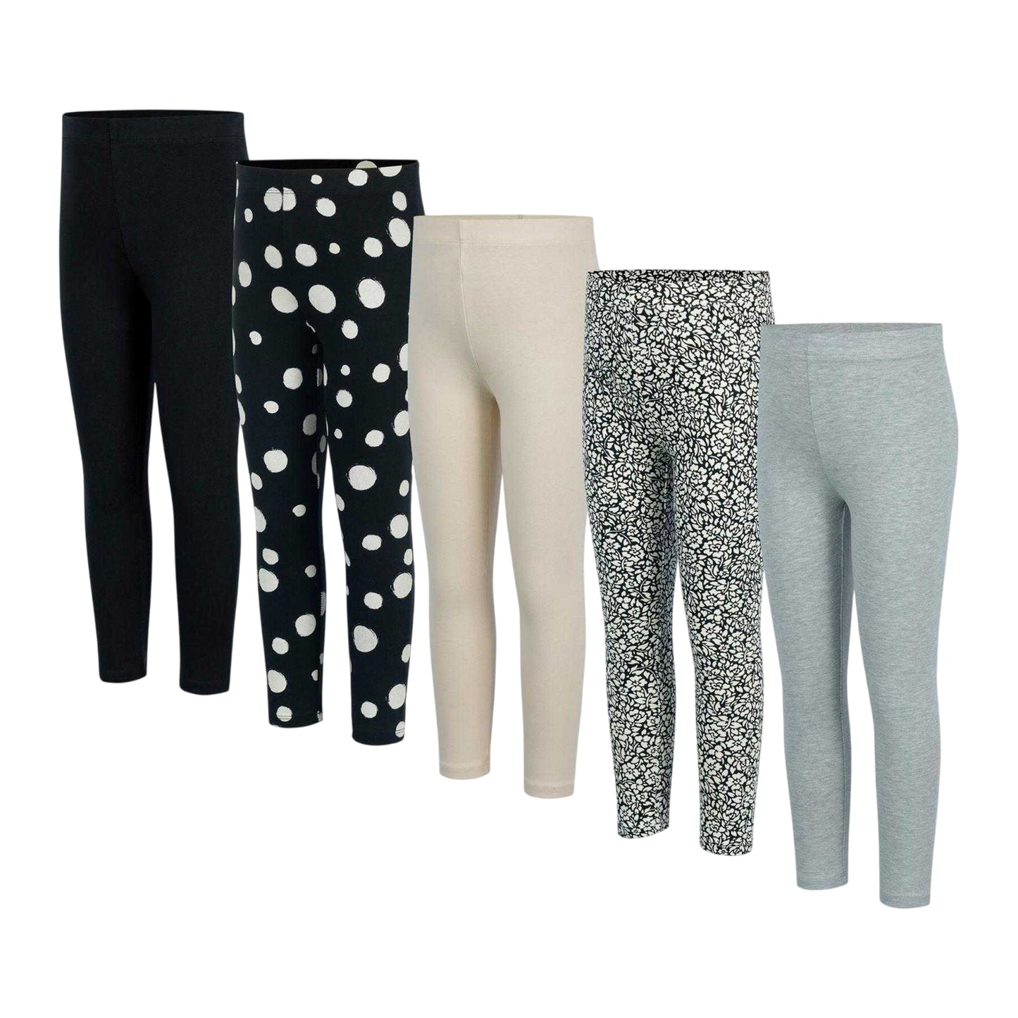 Black-Grey - Front - Miso Girls Leggings (Pack of 5)