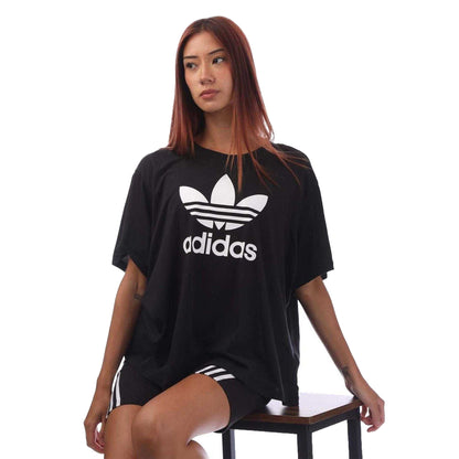 Black - Side - Adidas Womens-Ladies Trefoil Plus Short-Sleeved T-Shirt