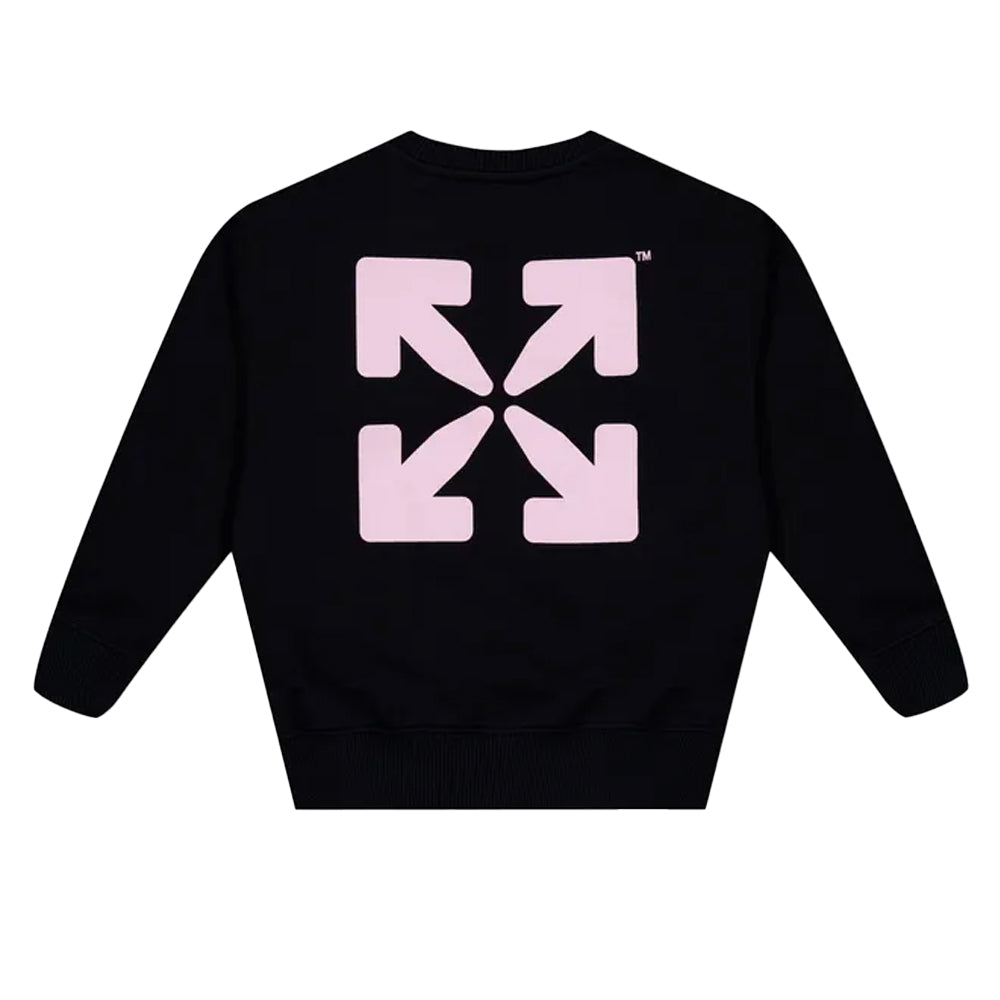 Black-Pink - Back - Off White Girls Rounded Crew Neck Sweatshirt