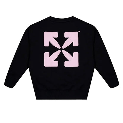 Black-Pink - Back - Off White Girls Rounded Crew Neck Sweatshirt