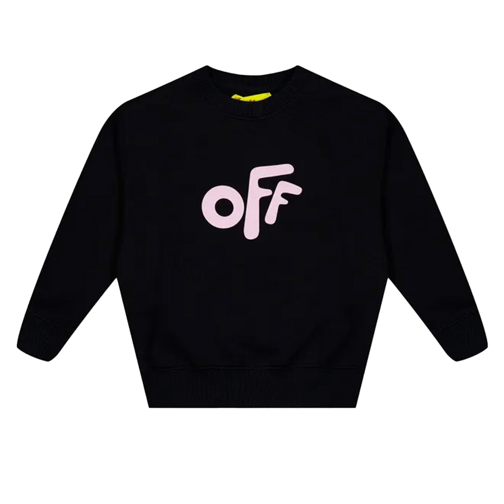 Black-Pink - Front - Off White Girls Rounded Crew Neck Sweatshirt