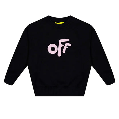Black-Pink - Front - Off White Girls Rounded Crew Neck Sweatshirt