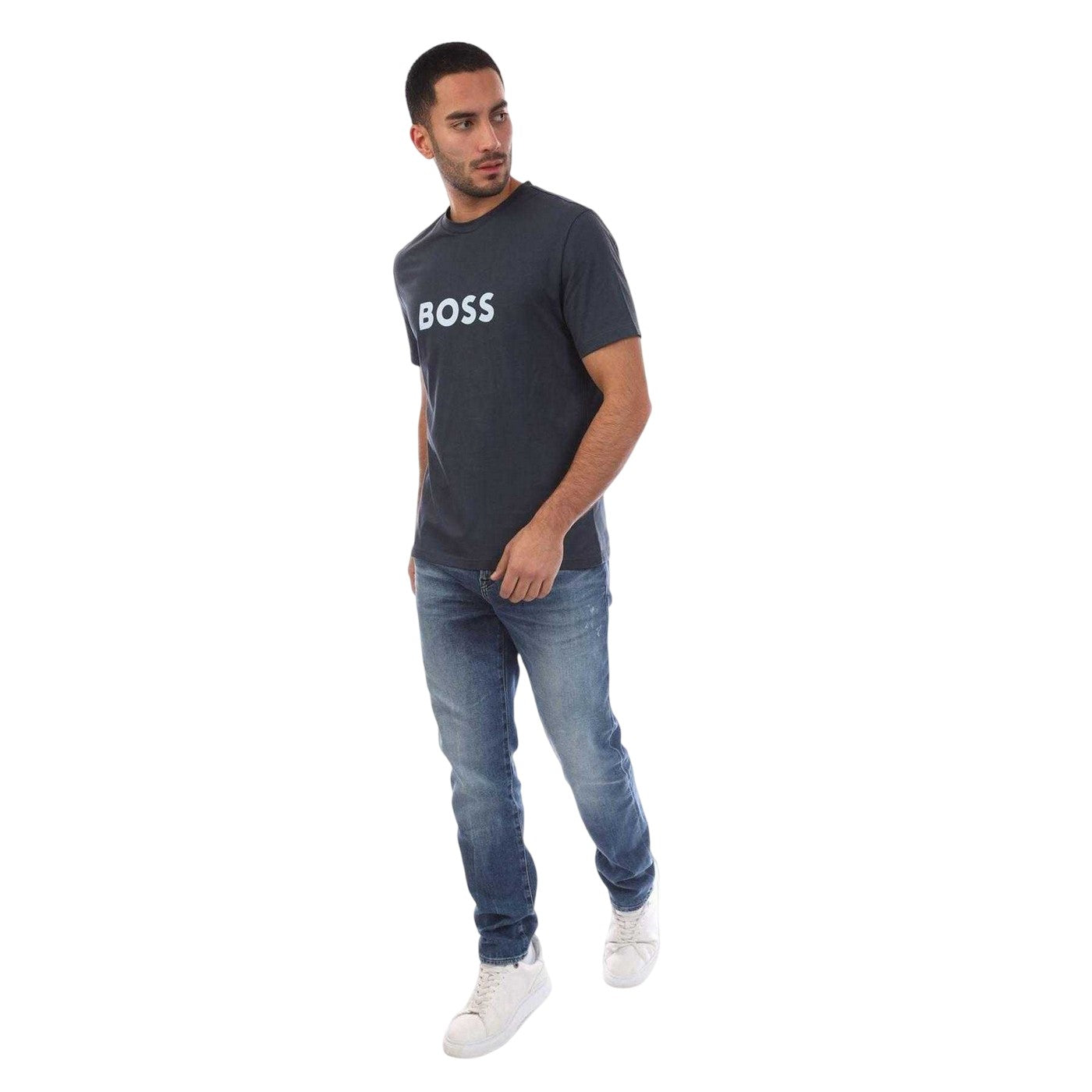 Navy - Lifestyle - Boss Mens Logo Printed Cotton Regular T-Shirt