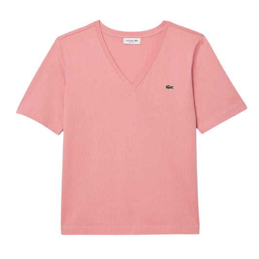 Pink - Front - Lacoste Womens-Ladies Embroidered Logo Cotton Jersey T-Shirt